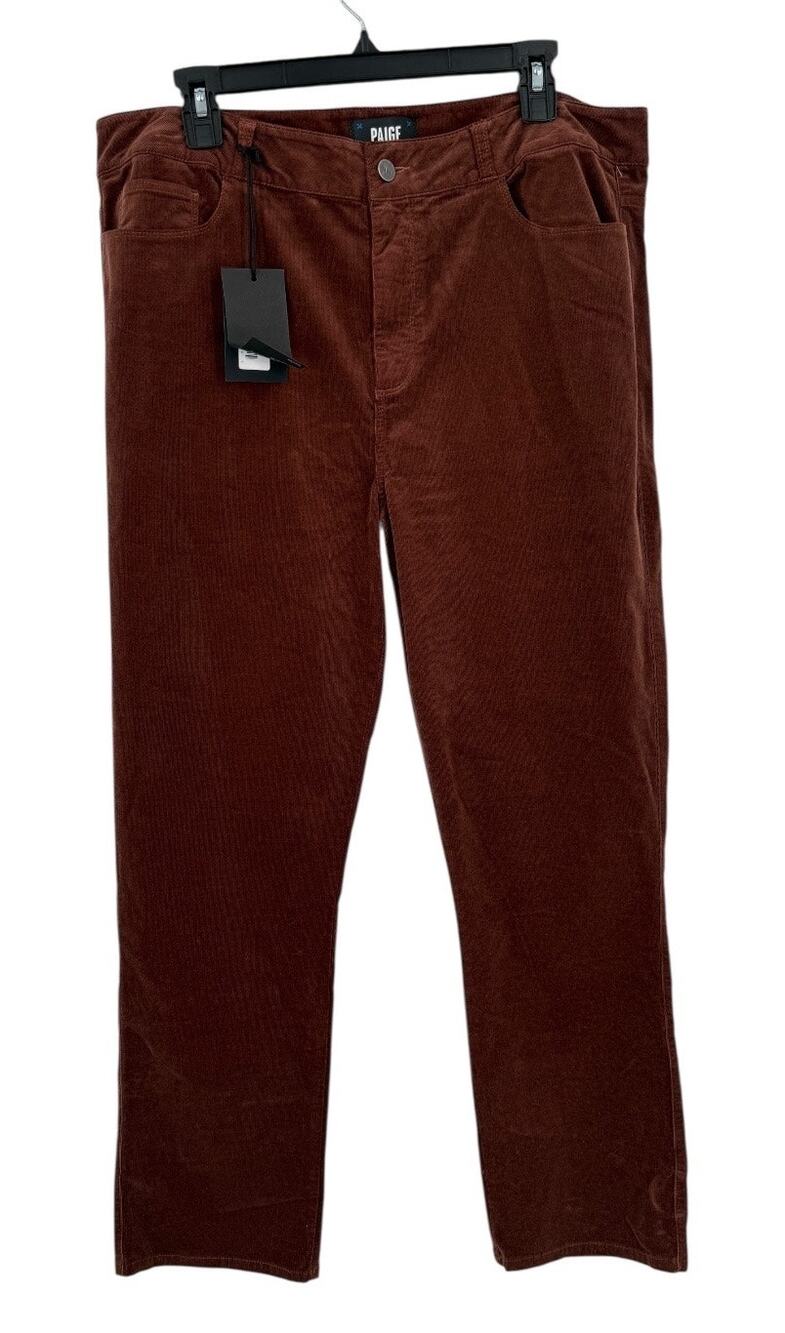 PAIGE Cindy Mid Rise Slim Straight Micro Corduroy Pants brown size 34 NEW